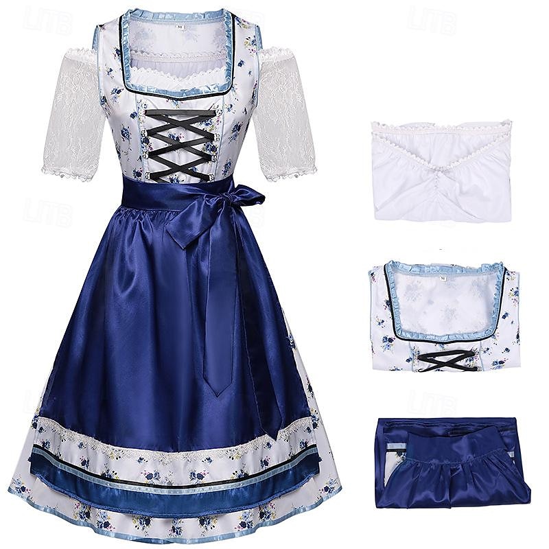 2026年 Oktoberfest ドレス ギャザースカート セット ミディ丈 バイエルン メイド ドイツ語 ミュンヘン メドウズ 女性用 伝統的なスタイルの布  コレクション – $58.99 –P1