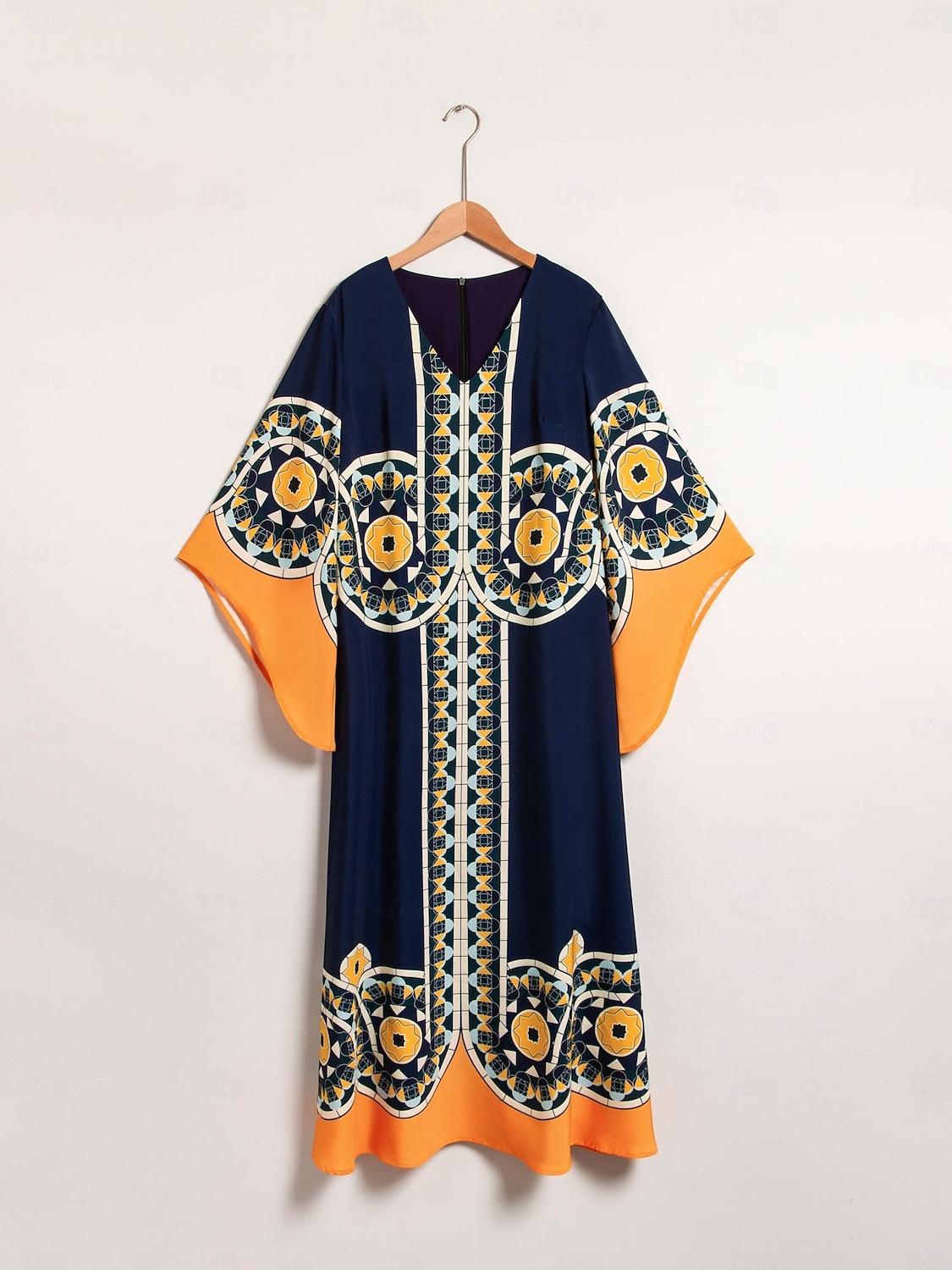 Dame Resort Wear Maxikjole Navyblå 3/4 ermer Folk Printer Vår sommer V-hals Fritid Strandferie XS S M 2025 - $124.99 –P7