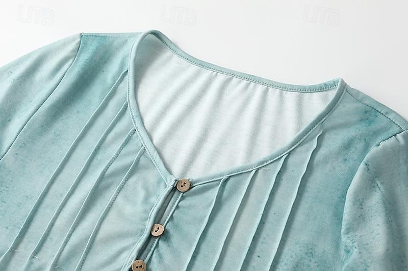 Women's Casual Dress Boho Lace Detail V-neck Three Quarter Sleeve Vintage Pattern Relaxed Fit Beige Tan Linen Blend Spring Autumn Regular Size Outdoor Daywear 2025 - $35.99 –P1