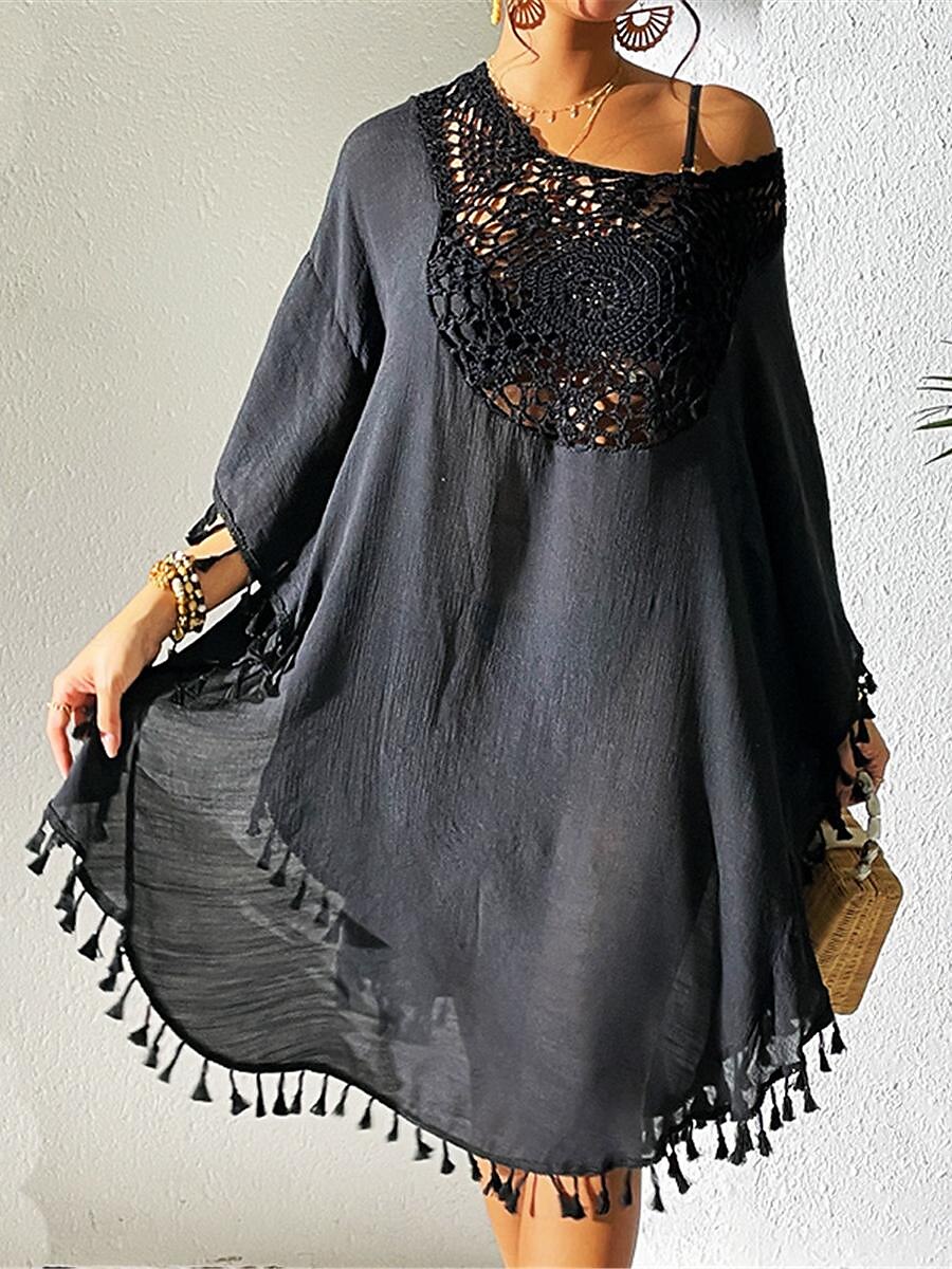 Damen Minikleid Weißes Kleid Spitzenkleid Hemdblusenkleid Sommerkleid Streetwear Basic Lässig Urlaub Straße Ferien Normale Passform Dreiviertelarm Rundhalsausschnitt Schwarz Weiß Blau Orange Sommer 2025 - $41.99 –P20