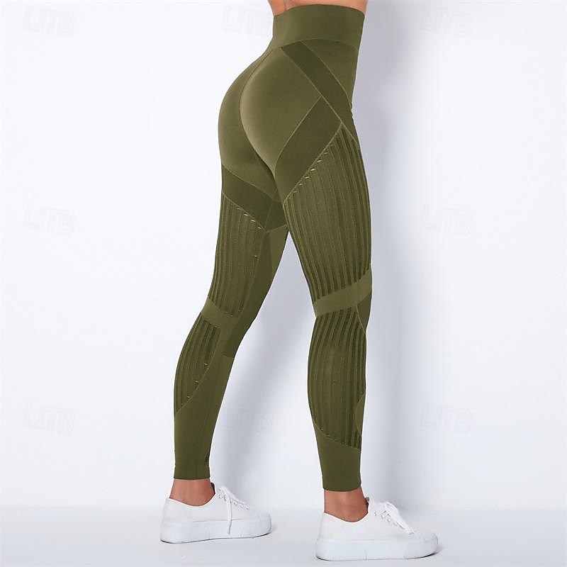 Women's Yoga Pants Yoga Leggings Mesh Patchwork High Waist Yoga Gym Workout Pilates Tights Color Block Dark Grey Black Army Green Spandex Sports Activewear Stretchy Slim 2025 - $25.99 –P4