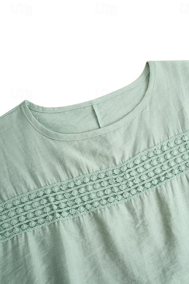 Damen Leinen-inspirierte Hemden Spitzen-T-Shirt Einfach Mode Kurzarm Rundhalsausschnitt Normale Oberteile Urlaub Täglich Spitze Schwarz Blau Braun Grün Khaki Sommer 2025 - $29.99 –P11