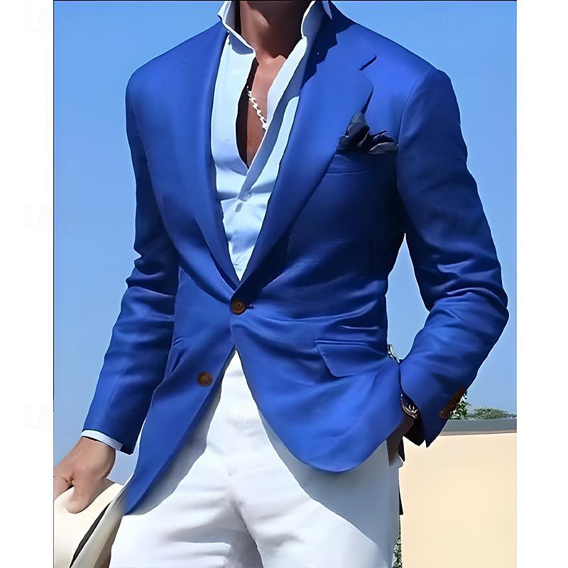 Herr Studenten Cocktailklädsel Kavaj Ceremoni Bröllopsfest Affärskläder Mode Ledigt Vår & Höst Polyester TR Slät Ficka Ledigt / vardag Enkelknäppt Blazer Ljusrosa Gul Rodnande Rosa Kungsblå 2025 - $63.99 –P3