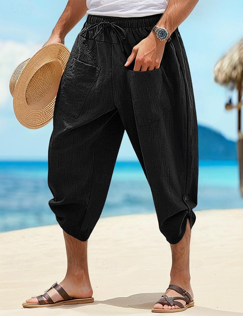 Homens Calção Shorts de linho Shorts de verão Shorts de praia Calças Capri Com Cordão Cintura elástica Bolso frontal Tecido Conforto Respirável Diário Feriado Para Noite Havaiana Boho Preto Branco de 2025 por $20.99 –P10