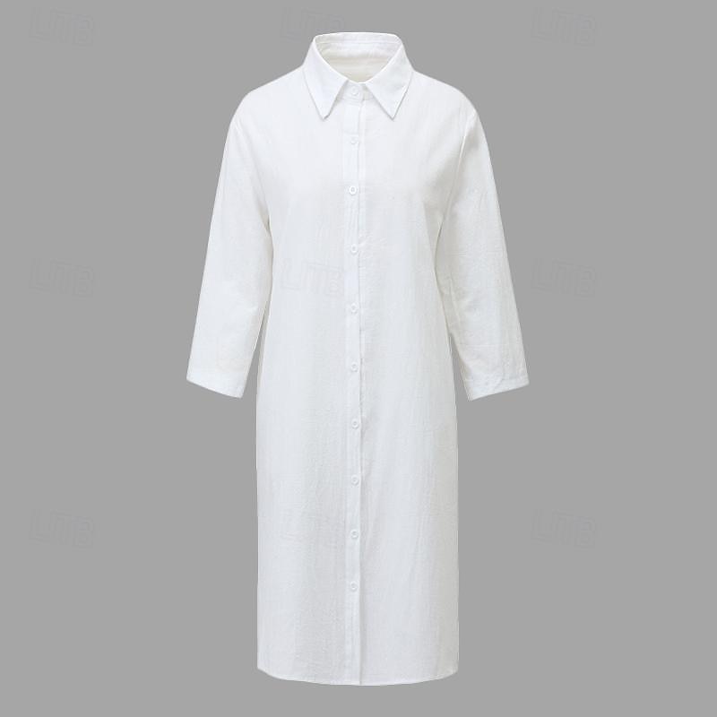 Mujer Negro Blanco Azul Piscina Verano Primavera Mini vestido Vestidos de lino y algodón Vestido de Camisa Vestido de algodón blanco Vacaciones Básico Moderno Diario Fin de semana Holgado Plano 2025 - $22.99 –P1