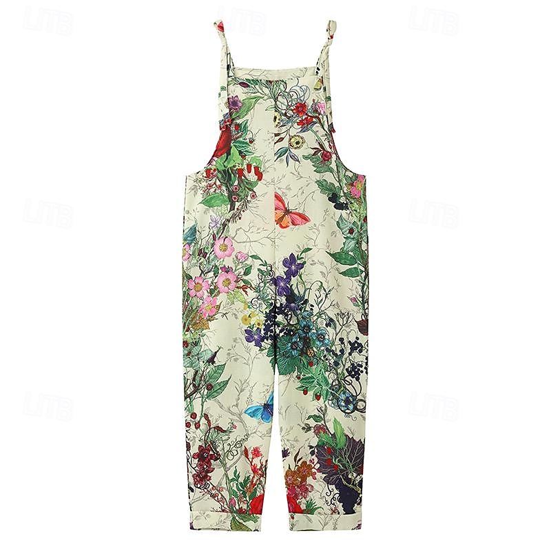 Women's Overall Utility Print Floral Crew Neck Trug Life Streetwear Daily Vacation Loose Fit Sleeveless White Pink Red S M L Summer Fall 2025 - $25.99 –P1