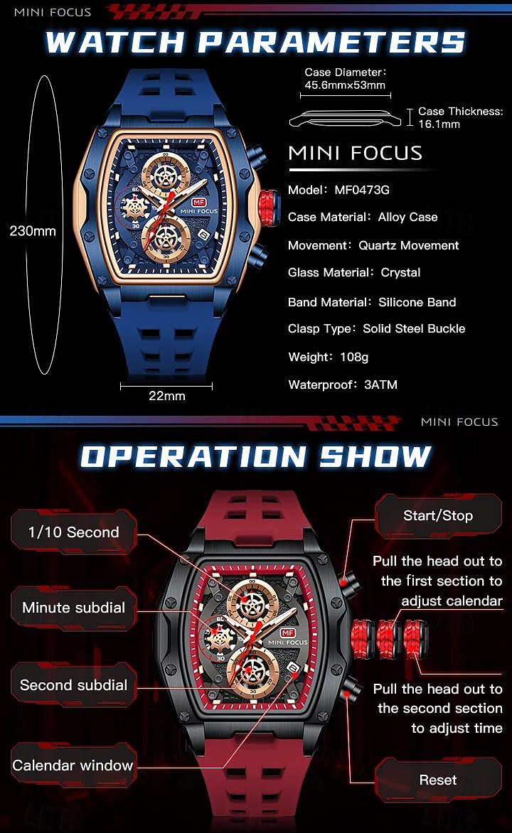 MINI FOCUS Men Quartz Watch Outdoor Fashion Casual Wristwatch Luminous Calendar Waterproof Decoration Silicone Gel Watch 2025 - $35.99 –P6