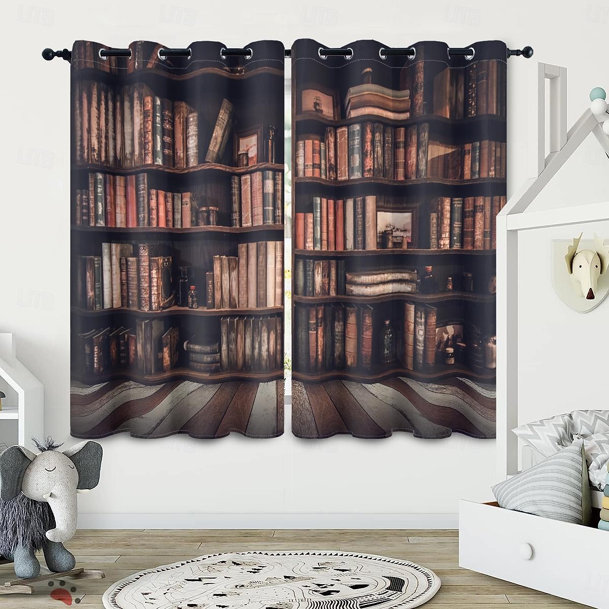 Vintage Bücherregal Verdunkelungsvorhänge Türisolierung Außenbalkon Rest Wohnzimmer Wohndekoration 2-teiliges Set mit 3D-Digitaldruck perforiert 2026 - $41.99 –P17