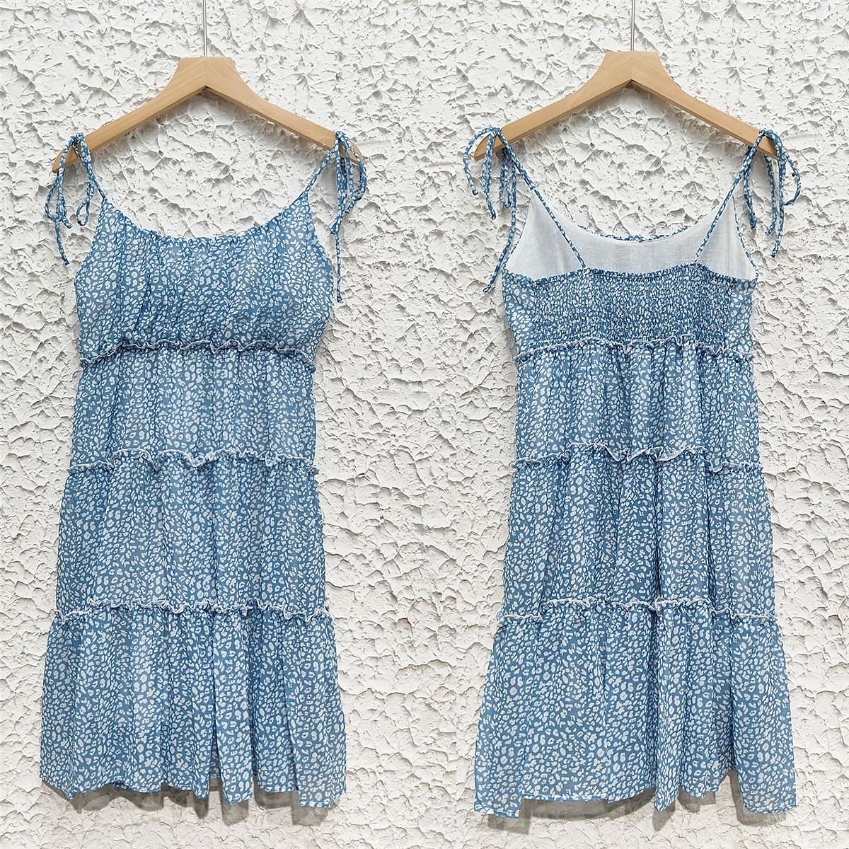 dámské ležérní šaty slip dress květinové puntíkovaný volán pásek na záda minišaty stylové ležérní denní dovolená bez rukávů léto 2025 - $35.99 –P5