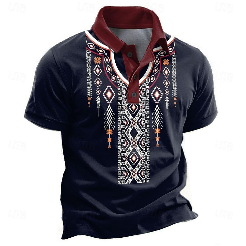 Per uomo Tribale Polo Maglia da golf Manica Corta Magliette polo Camicie con Colletto Abbigliamento da vacanza Abiti da festa Bottoni Stampa 3D Estate Primavera Blu Verde del 2025 a $22.99 –P1