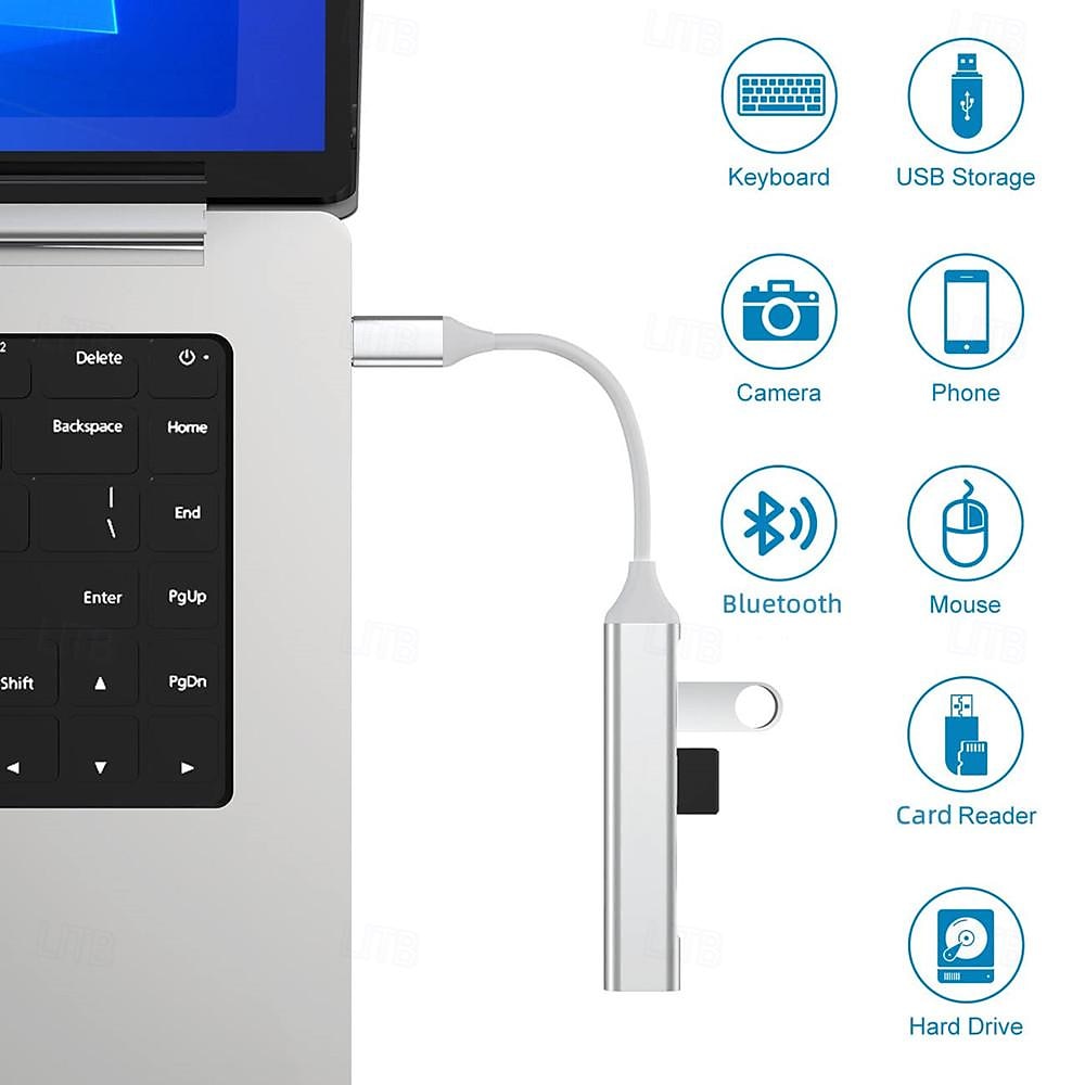 USB Adapter 4 Port Mini USB Docking Station Compatible with MacBook iPad Pro Dell HP Laptops Cell Phones 2025 - $12.99 –P12