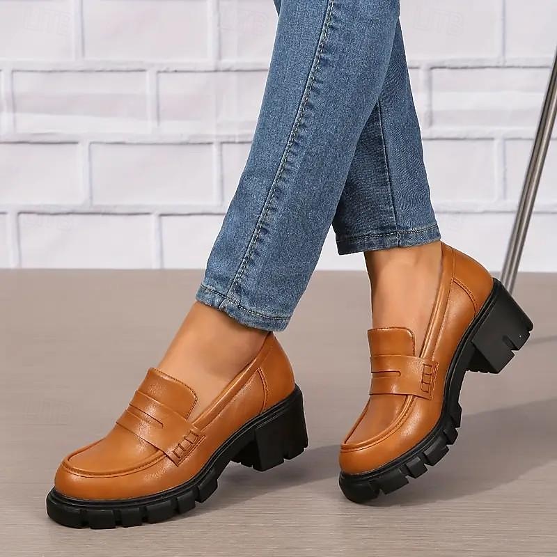 tjocka plattformsloafers för kvinnor – svarta slip-on skor med rund tåsula för vardags- och kontorskläder 2025 - $42.99 –P3