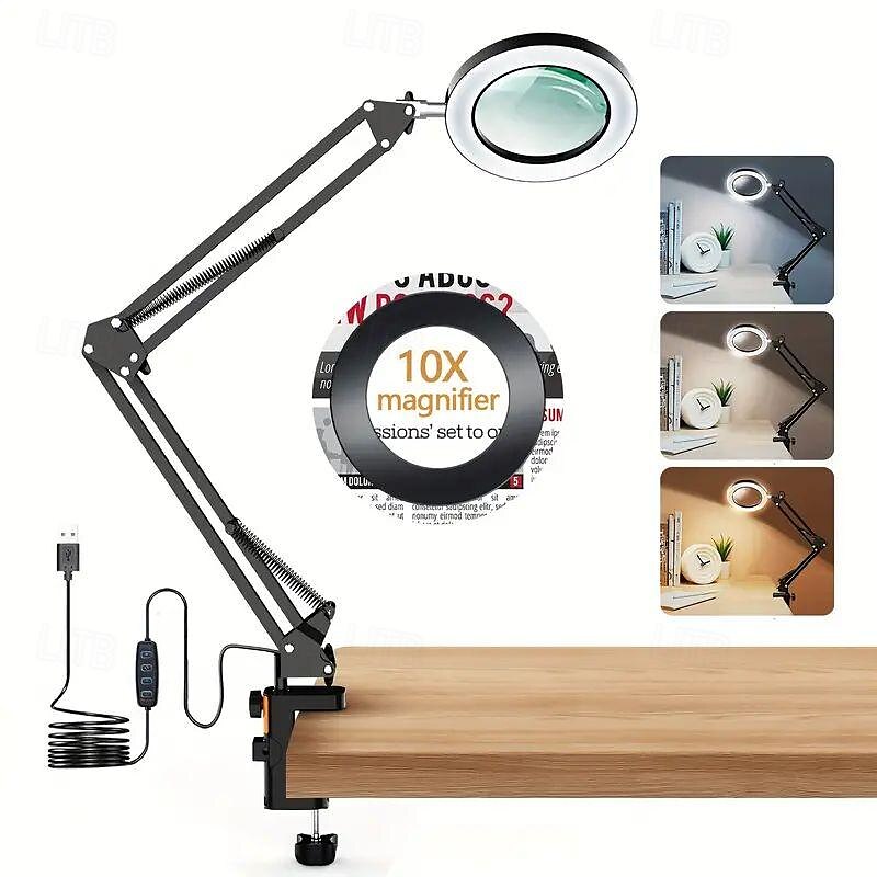 10X Magnifying Glass with Light Hands Free, 2-in-1 Stepless Dimmable LED Magnifying Desk Lamp with Stand, Craft Light Lamp with 3 Color Modes for Close Work Reading Repair Crafts 2025 - $43.99 –P3