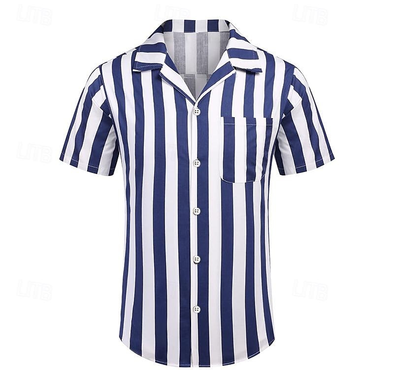 Per uomo Camicia Camicia Estiva Camicia casual Camicia con colletto cubano Camicia con Bottoni Camicia con collo camp Nero Blu Manica Corta A righe Collo ripiegato Stampa 3D Ferie Righe Abbigliamento del 2025 a $21.99 –P4