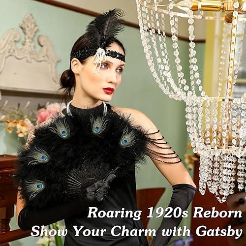 Retro Vintage Roaring 20s 1920s Feather Fan The Great Gatsby Flapper Girl Wedding Guest Feather Women's Halloween Carnival Masquerade Party / Evening Wedding Reception Bachelorette Party Adults More 2025 - $25.99 –P1
