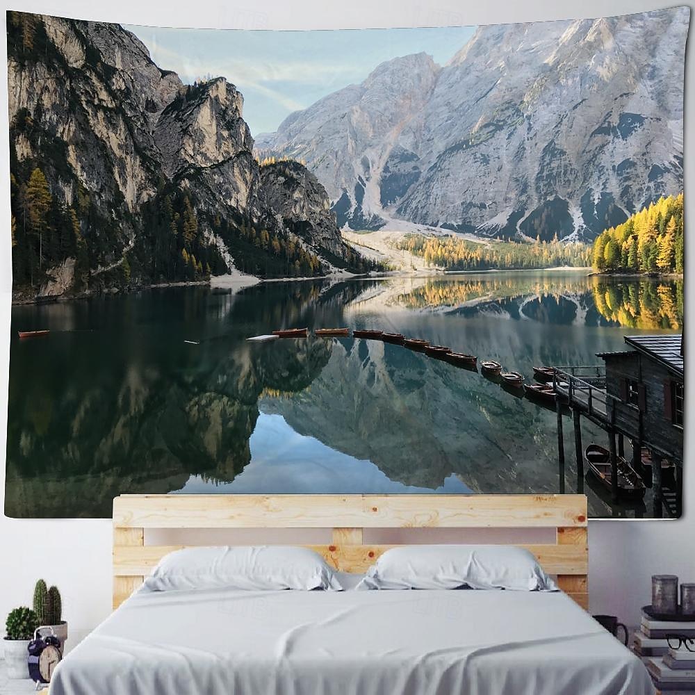 Tapiz colgante de paisaje natural de río de montaña, arte de pared, tapiz grande, decoración mural, fotografía, telón de fondo, manta, cortina, hogar, dormitorio, sala de estar 2026 - $20.99 –P12