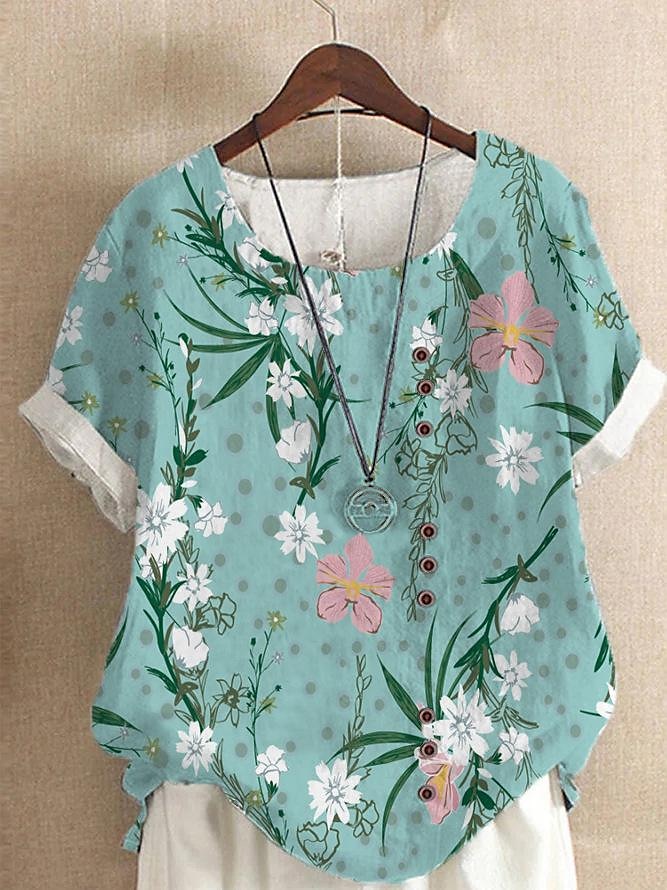 Femmes Chemise Chemises inspirées du lin Chemisier Fleuri Occasionnel Manche Courte Col ras du cou Hauts Réguliers Vacances Quotidien Imprimé Jaune Vert Claire Bleu Roi Bleu Violet Été de 2025 ? $22.99 –P5