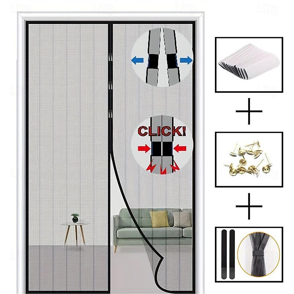 Porte écran magnétique portable écran anti-mouches ou insectes magnétique passage pour porte coulissante garage patio cuisine salon chambre bar entrée facile pour animaux de compagnie et enfants de 2025 ? $15.49 –P6