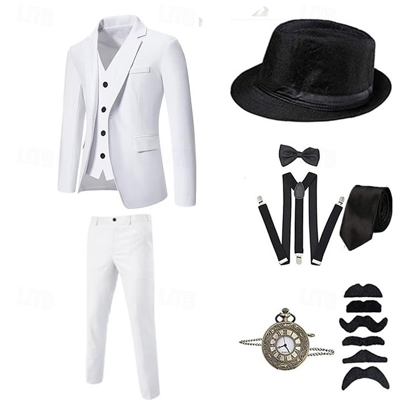 Vintage Glada 20-talet 1920-talet Kläder Kostymer och kavajer Tillbehör set Den store Gatsby Herre Ensfärgat Halloween V-hals Maskeradkläder Herr Halloween Halloween Möhippa Vuxna Kravatt Kappa Väst 2025 - $86.99 –P8