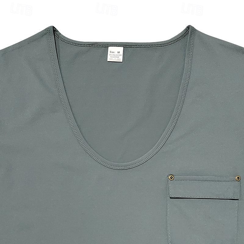 Men's T Shirt Tee Short Sleeve Shirt Tee Top Short Sleeve V Neck Spring & Summer Plain Fashion Designer Basic Front Pocket Vacation Street Going out Black White Blue Top Tee for Men 2026 - $21.99 –P16