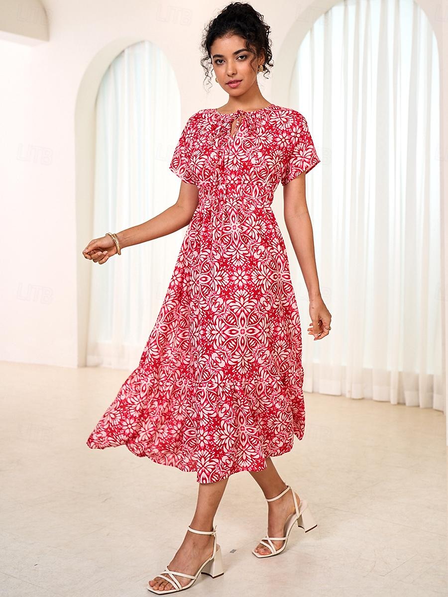 robe longue en mousseline de soie à fleurs et feuilles pour femmes, col noué, manches courtes, été de 2025 ? $7.39 –P2
