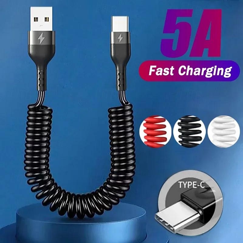 5A Type C Data Cable Spring Telescopic Fast Charging Cord Car USB C Charge Cord for Android Phone Accessories for Xiaomi Samsung 2025 - $11.99 –P1