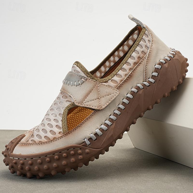 Homens Sandálias sapatos feitos à mão Caminhada Casual Ao ar livre Férias Praia Com Transparência Respirável Confortável Antiderrapante Sem Atacadores Preto Marron Bege Primavera Outono de 2025 por $49.99 -P4