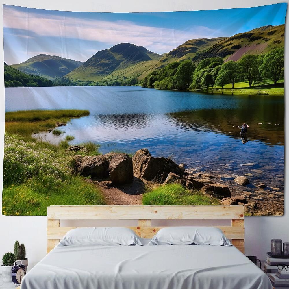 Tapiz colgante de paisaje natural de río de montaña, arte de pared, tapiz grande, decoración mural, fotografía, telón de fondo, manta, cortina, hogar, dormitorio, sala de estar 2026 - $20.99 –P9