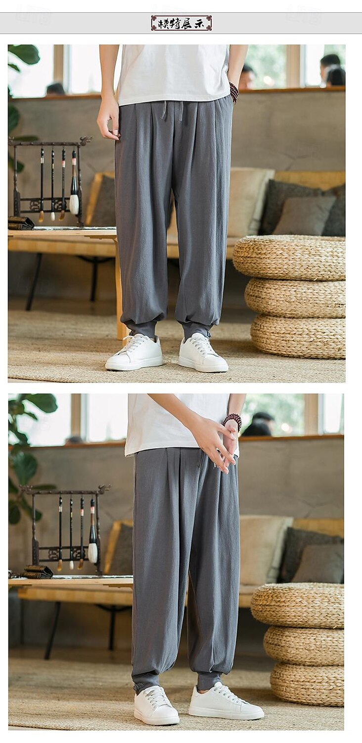 Homens Calças de linho Calça verão Calça casual Bolsos Côr Sólida Respirável Comprimento total Esportes Relaxantes Casual Ajuste Largo Preto Azul Profundo Sem Elasticidade de 2025 por $31.99 –P18