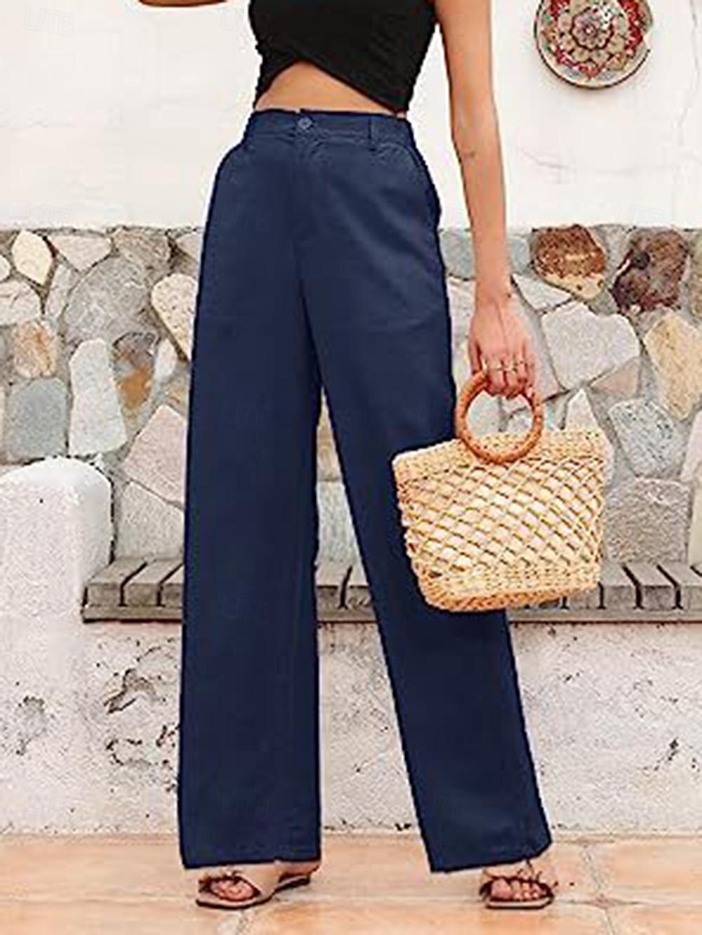 Femme Ample Pantalon Casual Quotidien Longue Plein Poches latérales Respirabilité Confortable Micro-élastique Fin de semaine Noir Blanche bleu marine Vert Printemps été Standard de 2025 ? $24.99 –P10