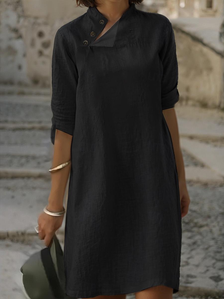Women's Black White Pink Summer Spring Mini Dress Petite Dress White Dress Shirt Dress Cotton Linen Dress Basic Daily Weekend Regular Fit Floral Plain Stand Collar 2025 - $25.99 –P3