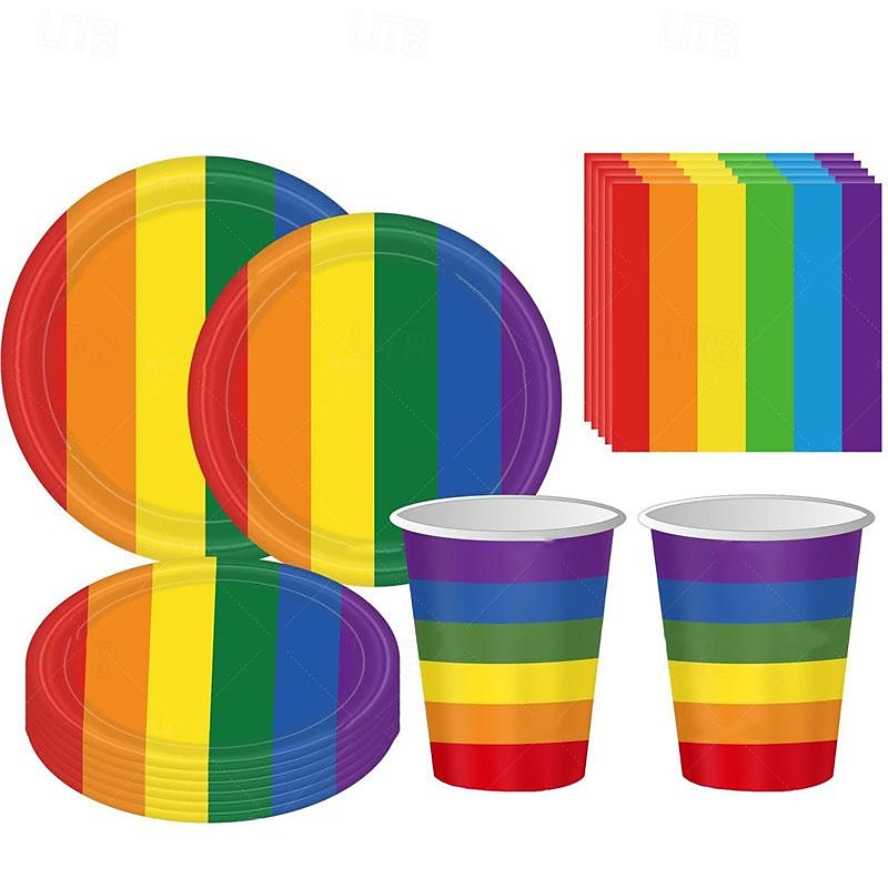 LGBT June Rainbow Party Disposable Paper Plate Set Colorful Stripe Party Disposable Tableware 2025 - $38.99 –P3