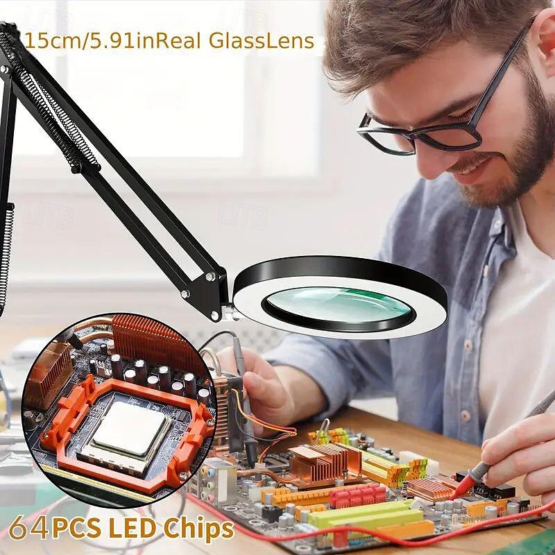 10X Magnifying Glass with Light Hands Free, 2-in-1 Stepless Dimmable LED Magnifying Desk Lamp with Stand, Craft Light Lamp with 3 Color Modes for Close Work Reading Repair Crafts 2025 - $43.99 –P5