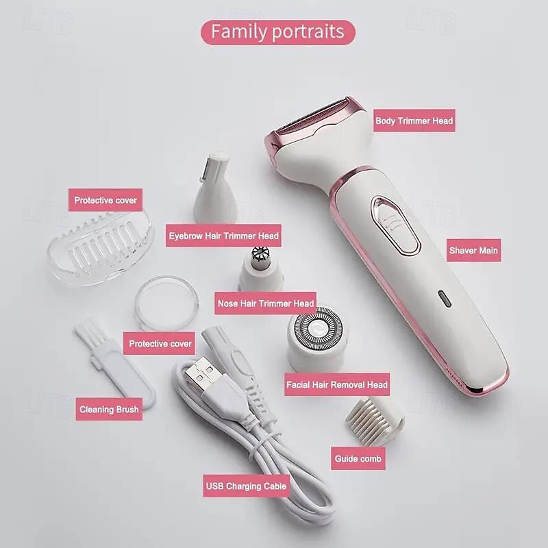 4-in-1 Electric Shaver for Women -Multipurpose Facial Legs &Underarm Trimmer with Wet/Dry Hair Removal - USB Rechargeable.Portable -Ideal Holiday Gift 2025 - $26.99 –P7