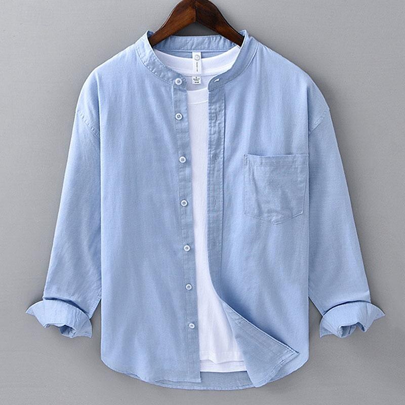 Per uomo Camicia Camicia di lino Camicia con colletto cinese Camicia con colletto alla coreana Camicia casual Camicia di cotone Semplice Vacanza Camicia hawaiana Bianco Blu Beige Manica Lunga del 2025 a $45.99 –P8