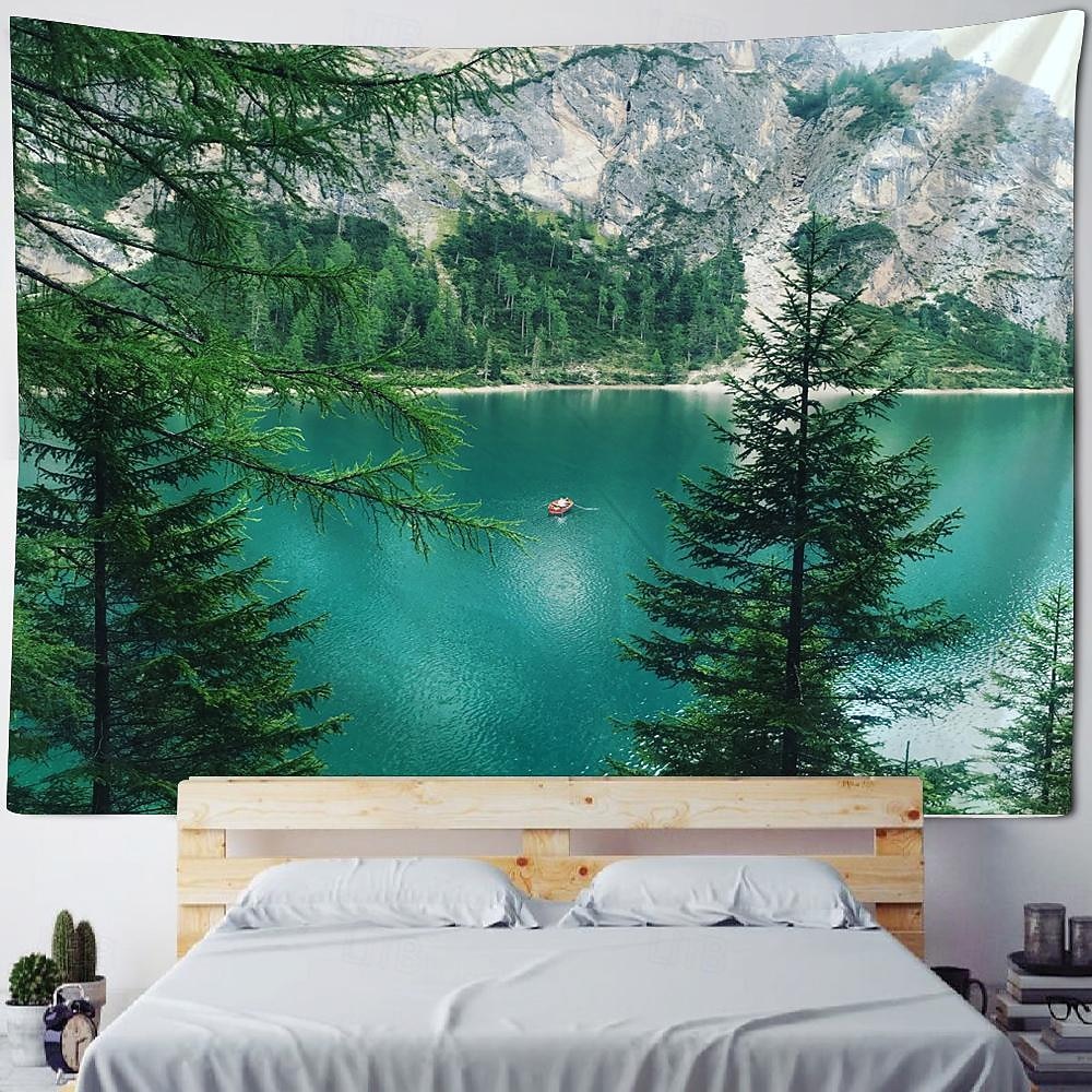 Tapiz colgante de paisaje natural de río de montaña, arte de pared, tapiz grande, decoración mural, fotografía, telón de fondo, manta, cortina, hogar, dormitorio, sala de estar 2026 - $20.99 –P1