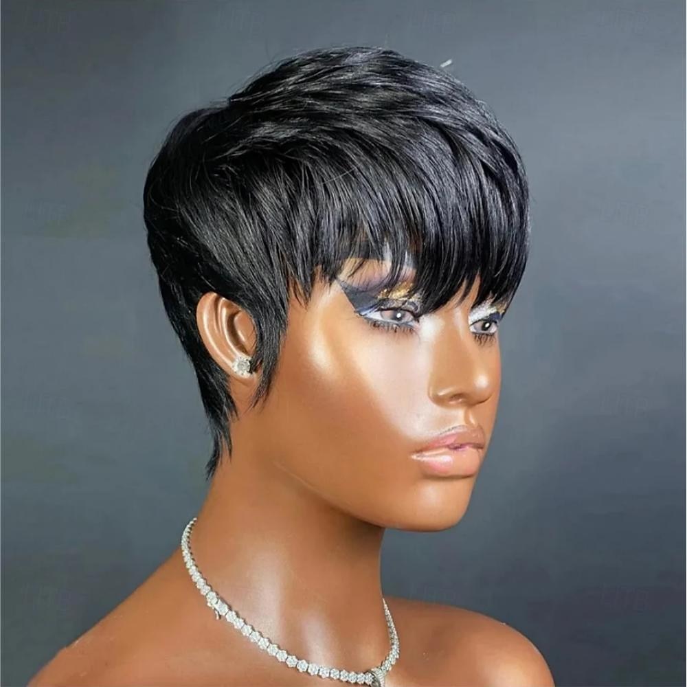 lyhyt bob-peruukki hiukset lyhyet pixie-leikatut peruukit mustille naisille 100% hiuksista ei mitään pitsiä etuperuukit luonnollinen musta 2026 - $44.99 –P2