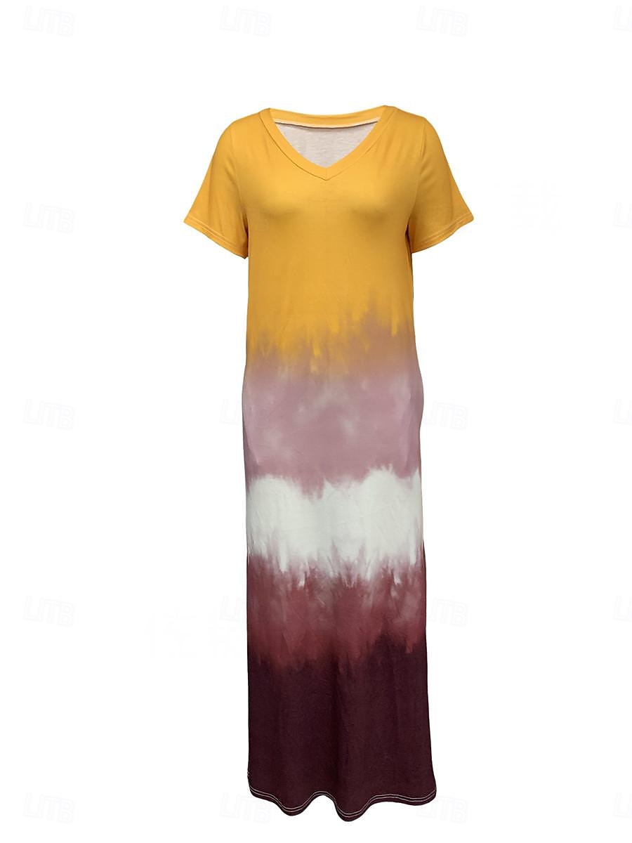 kvinners fritidskjole t-skjortekjole t-skjorte tie dye lommetrykk v-hals lang kjole maxikjole stilig uformell daglig date kortermet sommer 2025 - $35.99 –P2