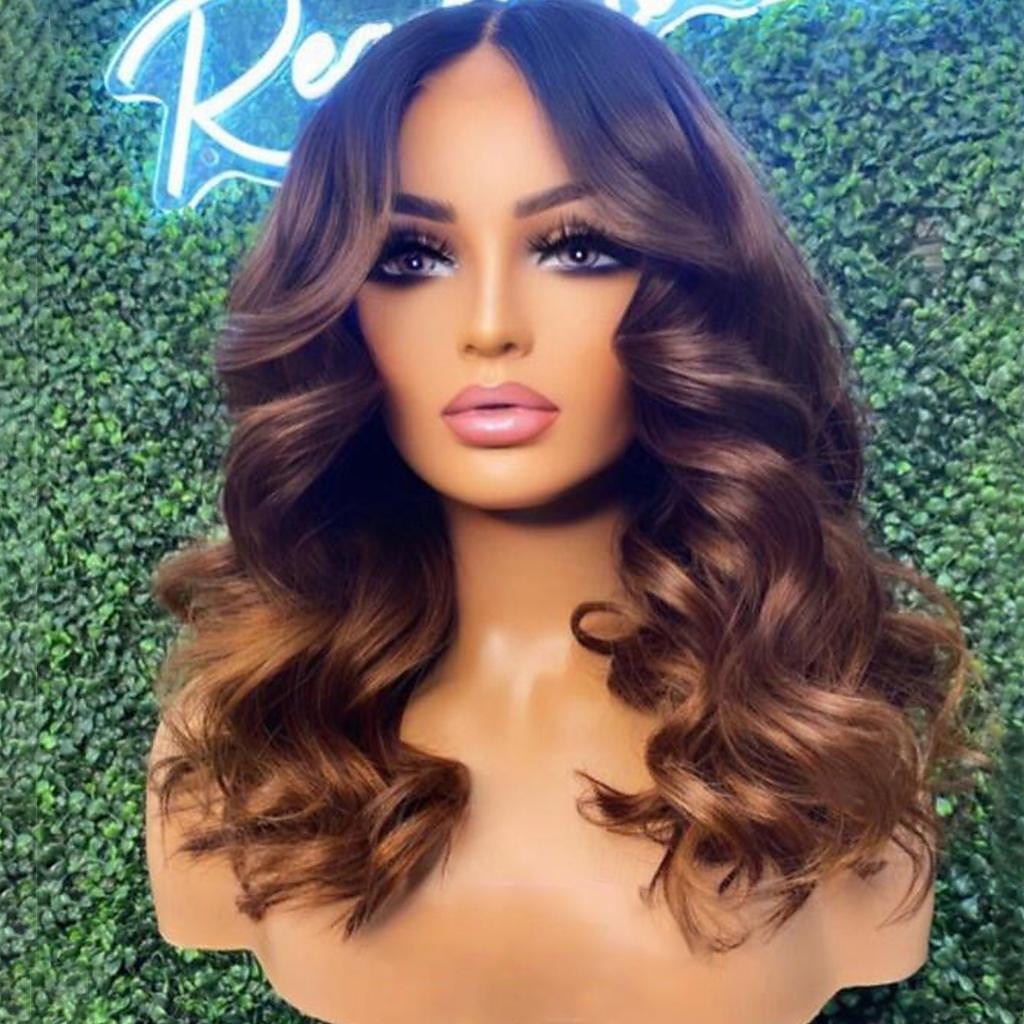 Remy Human Hair 13x4 Lace Front Wig Middle Part Brazilian Hair Loose Wave Brown Multi-color Wig 130% 150% Density with Baby Hair Ombre Hair 100% Virgin Pre-Plucked For Women Long Human Hair Lace Wig 2025 - $215.69 –P3