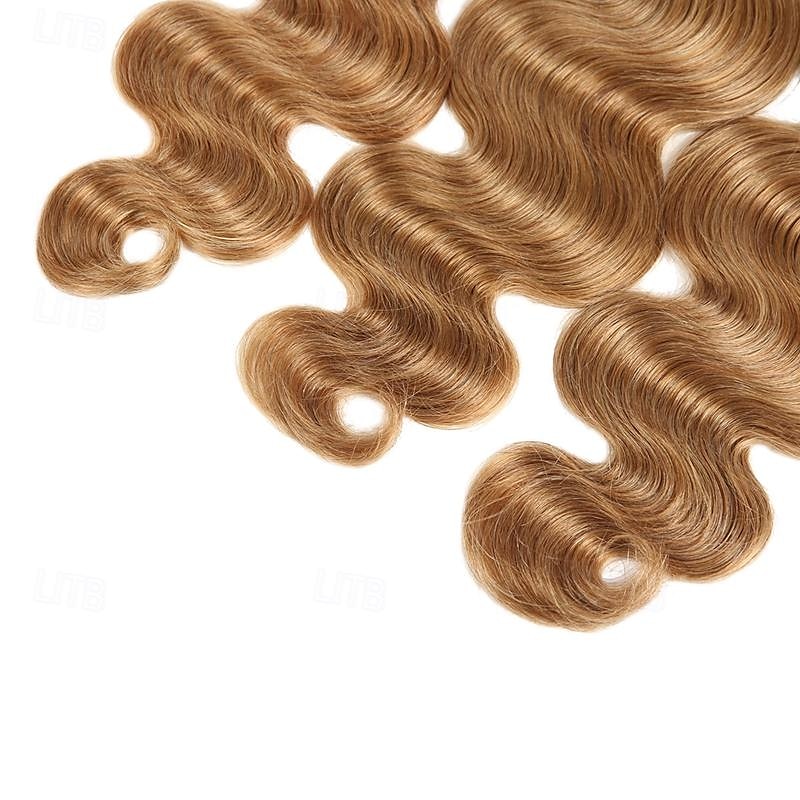 #27 Honey Blonde Human Hair Bundles with Closure Brazilian Hair Weave Bundles with Closure 10A Colored Body Wave Bundles 3PCS 2025 - $120.99 –P10