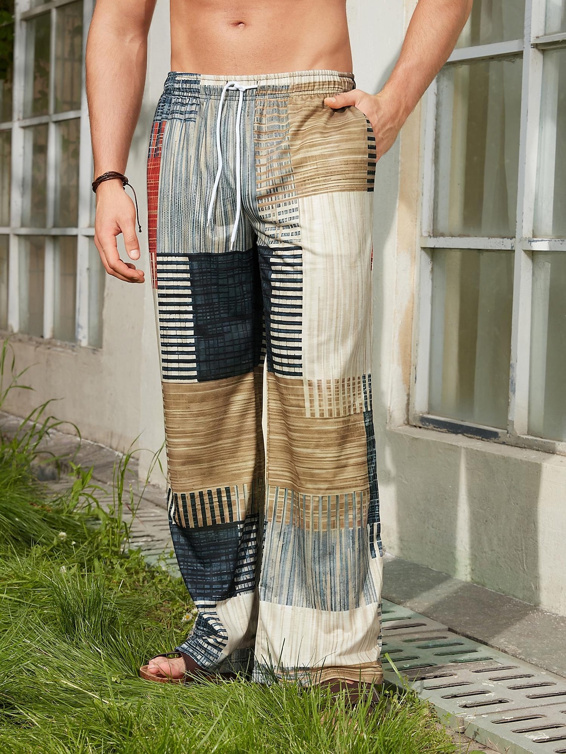 Men's Trousers Summer Pants Beach Pants Drawstring Elastic Waist 3D Print Stripe Graphic Prints Geometry Comfort Casual Daily Holiday Streetwear Hawaiian Yellow Blue 2025 - $27.99 –P2