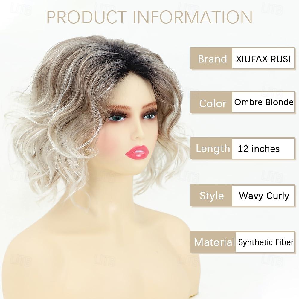 Perruques bob ondulées blondes cendrées pour femmes vague de plage courte perruque bob partie libre perruque synthétique bouclée naturelle pour un usage quotidien de fête de 2025 ? $18.49 –P3