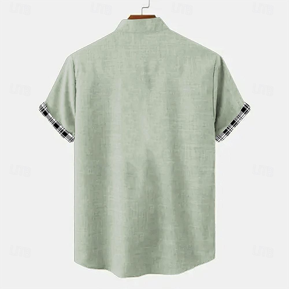 Homme Chemise Lin Chemise de plage Ecossais à Carreaux Extérieur Casual Rose Claire Vert Manche Courte Mao Eté Printemps Vêtement Tenue Imprimer de 2025 ? $26.99 –P2