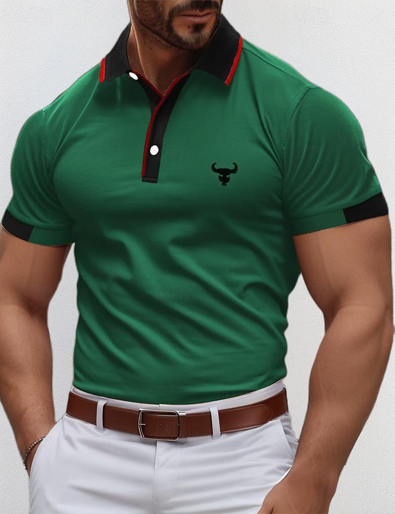 Hombre Camisetas polo Camiseta de golf Casual Deportes Cuello polo acanalado Manga Corta Moda Básico Bloque de color Vaca Retazos Bordado Verano Ajuste regular Amarillo Rojo Azul Piscina Verde Trébol 2026 - $7.99 –P3