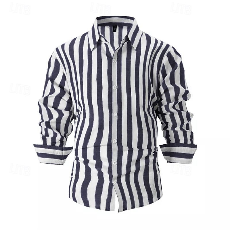 Per uomo Camicia Camicia di lino Camicia Estiva Camicia casual Camicia da Spiaggia Camicia di cotone A righe Vacanza Camicia hawaiana Nero Rosa Rosso Azzurro cielo Manica Lunga Collo ripiegato del 2025 a $28.99 –P7