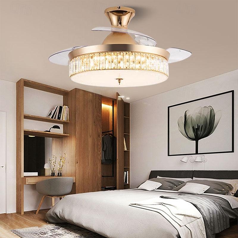 LED Ceiling Fan Ceiling Hanging Globe Over Table 1-Light 90/105cm Single Design 3-Color-Light Metal Electroplated Modern Nordic Style Bedroom 110-240V 2025 - $443.79 –P11