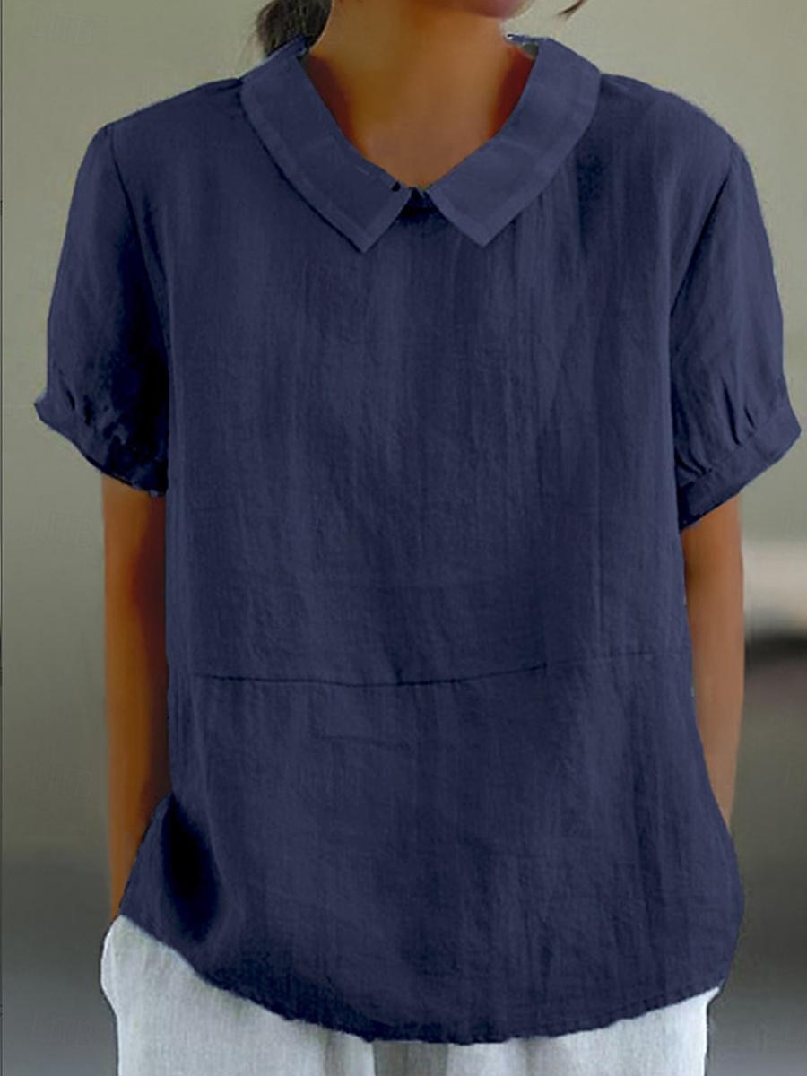 Women's Shirt Blouse Cotton Linen Shirts Plain Basic Modern Shirt Collar Daily Buttons White Pink Navy Blue Light Blue Summer 2025 - $25.99 –P2