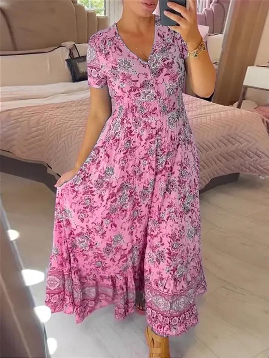 Women's Long Dress Maxi Dress Casual Dress Swing Dress A Line Dress Summer  Dress Stylish Casual Vacation Daily Regular Fit Floral Short Sleeve V Neck  Pink Green Light Blue Summer 2026 - $23.99