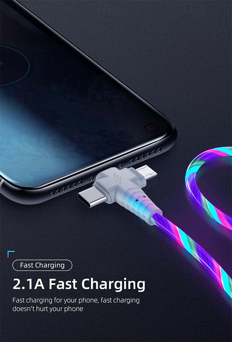 Светодиодный кабель Rapid 3a — тройной порт USB для синхронизации Lightning  & зарядка - мощность 10-20 Вт, прочный абс, универсальная совместимость 2025 - $12.99 –P3