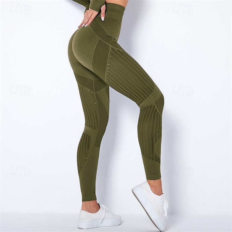 Women's Yoga Pants Yoga Leggings Mesh Patchwork High Waist Yoga Gym Workout Pilates Tights Color Block Dark Grey Black Army Green Spandex Sports Activewear Stretchy Slim 2025 - $25.99 –P8